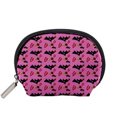 Bat Rose Lips Pink Pattern Accessory Pouch (small) by snowwhitegirl