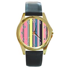 Stripes Colorful Wallpaper Seamless Round Gold Metal Watch