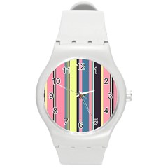 Stripes Colorful Wallpaper Seamless Round Plastic Sport Watch (m) by Vaneshart