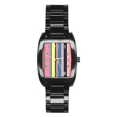 Stripes Colorful Wallpaper Seamless Stainless Steel Barrel Watch