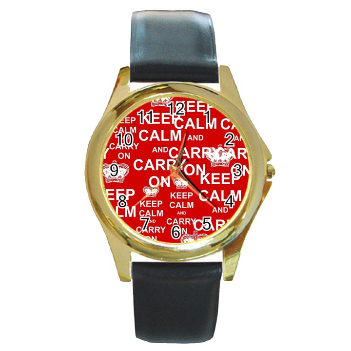 Keep Calm And Carry On Round Gold Metal Watch