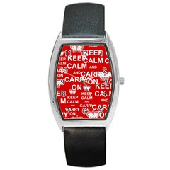 Keep Calm And Carry On Barrel Style Metal Watch by Vaneshart