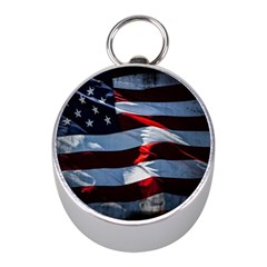 Grunge American Flag Mini Silver Compasses