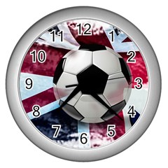 Soccer Ball With Great Britain Flag Wall Clock (silver)