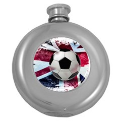 Soccer Ball With Great Britain Flag Round Hip Flask (5 Oz)