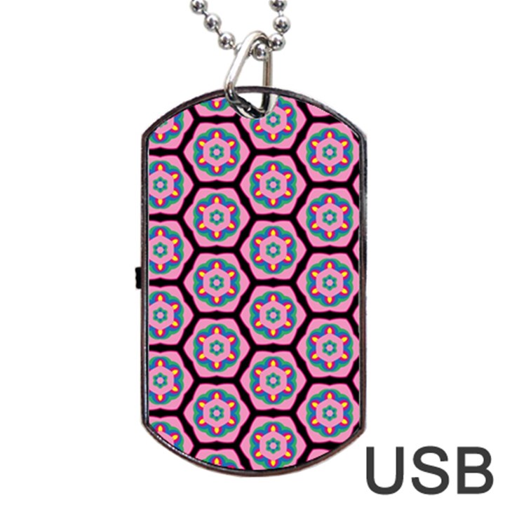 Background Pattern Tile Flower Dog Tag USB Flash (One Side)