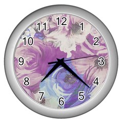 Floral Vintage Wallpaper Pattern Wall Clock (silver) by Vaneshart