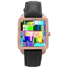 Glitch Art Abstract Rose Gold Leather Watch  by Vaneshart