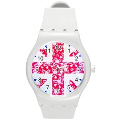 British Flag Abstract Round Plastic Sport Watch (m)