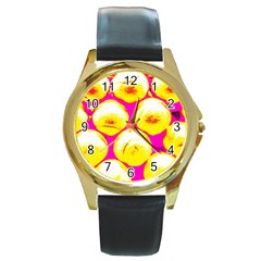 Pop Art Tennis Balls Round Gold Metal Watch by essentialimage