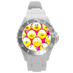 Pop Art Tennis Balls Round Plastic Sport Watch (l) by essentialimage