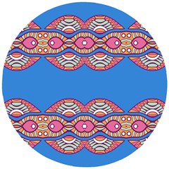 Shapes Chains On A Blue Background                                           Wooden Puzzle Round by LalyLauraFLM