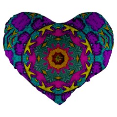 Fern  Mandala  In Strawberry Decorative Style Large 19  Premium Flano Heart Shape Cushions by pepitasart