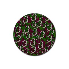 Green Fauna And Leaves In So Decorative Style Rubber Coaster (round) 