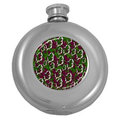 Green Fauna And Leaves In So Decorative Style Round Hip Flask (5 Oz)