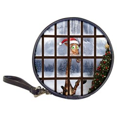 Funny Giraffe  With Christmas Hat Looks Through The Window Classic 20-cd Wallets by FantasyWorld7