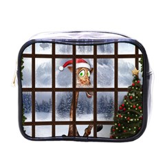 Funny Giraffe  With Christmas Hat Looks Through The Window Mini Toiletries Bag (one Side) by FantasyWorld7