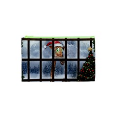 Funny Giraffe  With Christmas Hat Looks Through The Window Cosmetic Bag (xs) by FantasyWorld7