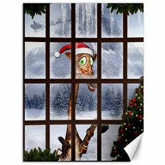 Funny Giraffe  With Christmas Hat Looks Through The Window Canvas 36  X 48  by FantasyWorld7