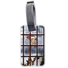 Funny Giraffe  With Christmas Hat Looks Through The Window Luggage Tag (two Sides) by FantasyWorld7