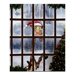 Funny Giraffe  With Christmas Hat Looks Through The Window Shower Curtain 60  X 72  (medium)  by FantasyWorld7