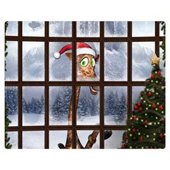 Funny Giraffe  With Christmas Hat Looks Through The Window Double Sided Flano Blanket (medium)  by FantasyWorld7