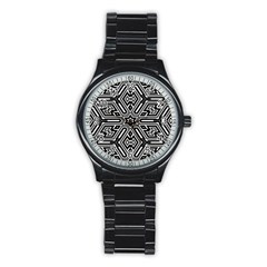 Grid Pattern Backdrop Stainless Steel Round Watch by Vaneshart