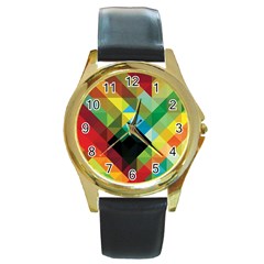 Pattern Colorful Geometry Abstract Wallpaper Round Gold Metal Watch