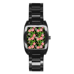 Roses Flowers Bud Stainless Steel Barrel Watch