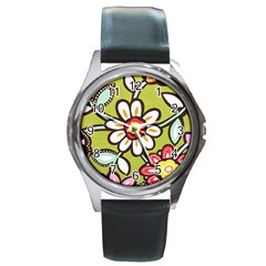 Flowers Fabrics Floral Round Metal Watch