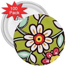 Flowers Fabrics Floral 3  Buttons (100 pack) 