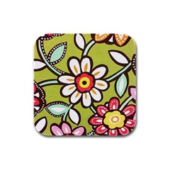 Flowers Fabrics Floral Rubber Square Coaster (4 pack) 