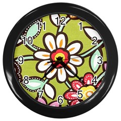 Flowers Fabrics Floral Wall Clock (Black)