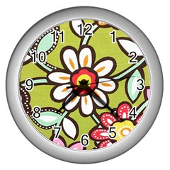 Flowers Fabrics Floral Wall Clock (Silver)