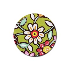Flowers Fabrics Floral Rubber Round Coaster (4 Pack) 