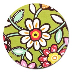 Flowers Fabrics Floral Magnet 5  (Round)