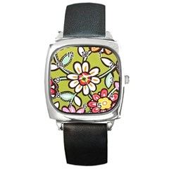 Flowers Fabrics Floral Square Metal Watch