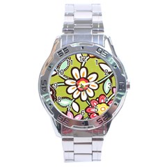 Flowers Fabrics Floral Stainless Steel Analogue Watch