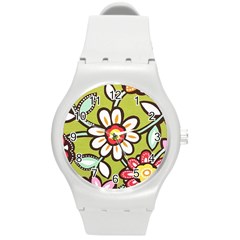 Flowers Fabrics Floral Round Plastic Sport Watch (M)