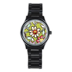 Flowers Fabrics Floral Stainless Steel Round Watch