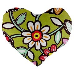 Flowers Fabrics Floral Large 19  Premium Flano Heart Shape Cushions