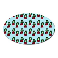 Girl With Green Hair Pattern Oval Magnet