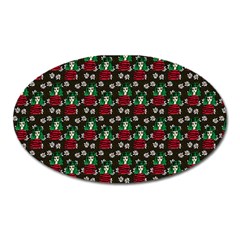 Girl With Green Hair Pattern Brown Floral Oval Magnet