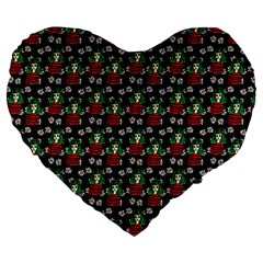 Girl With Green Hair Pattern Brown Floral Large 19  Premium Flano Heart Shape Cushions by snowwhitegirl