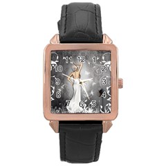 Wonderful Fairy With Butterflies And Dragonfly Rose Gold Leather Watch  by FantasyWorld7