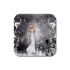 Wonderful Fairy With Butterflies And Dragonfly Rubber Square Coaster (4 Pack)  by FantasyWorld7