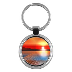 Sunset Water River Sea Sunrays Key Chain (round) by Mariart