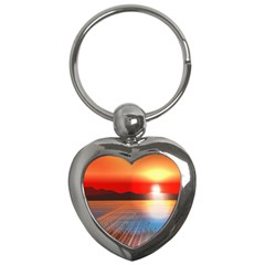Sunset Water River Sea Sunrays Key Chain (heart)