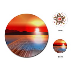 Sunset Water River Sea Sunrays Playing Cards Single Design (round)