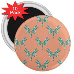 Turquoise Dragonfly Insect Paper 3  Magnets (10 Pack) 